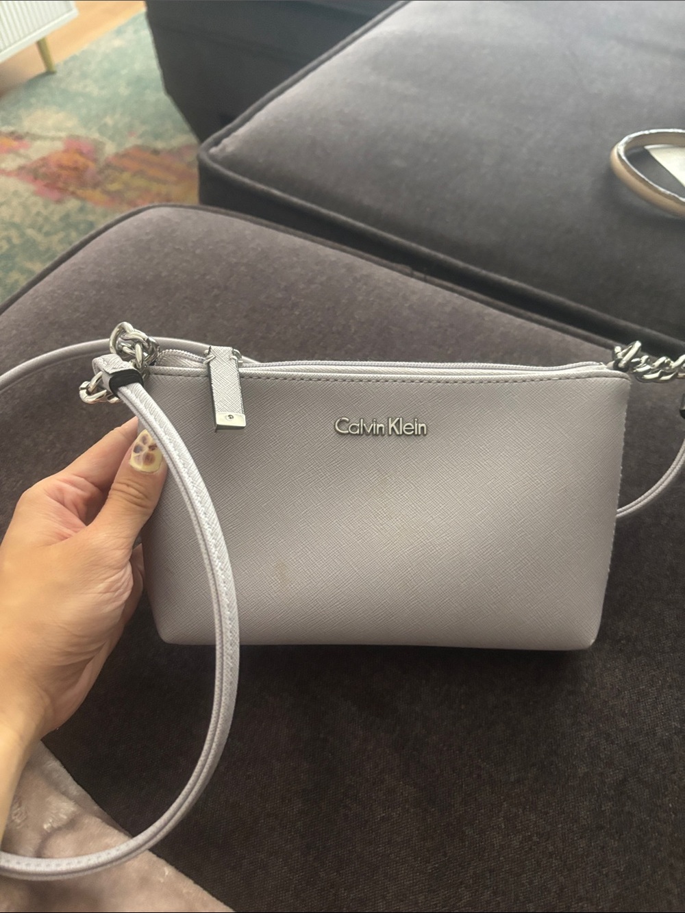 Calvin Klein Light grey lilac Saffiano Crossbody Bag - Picture 1 of 3